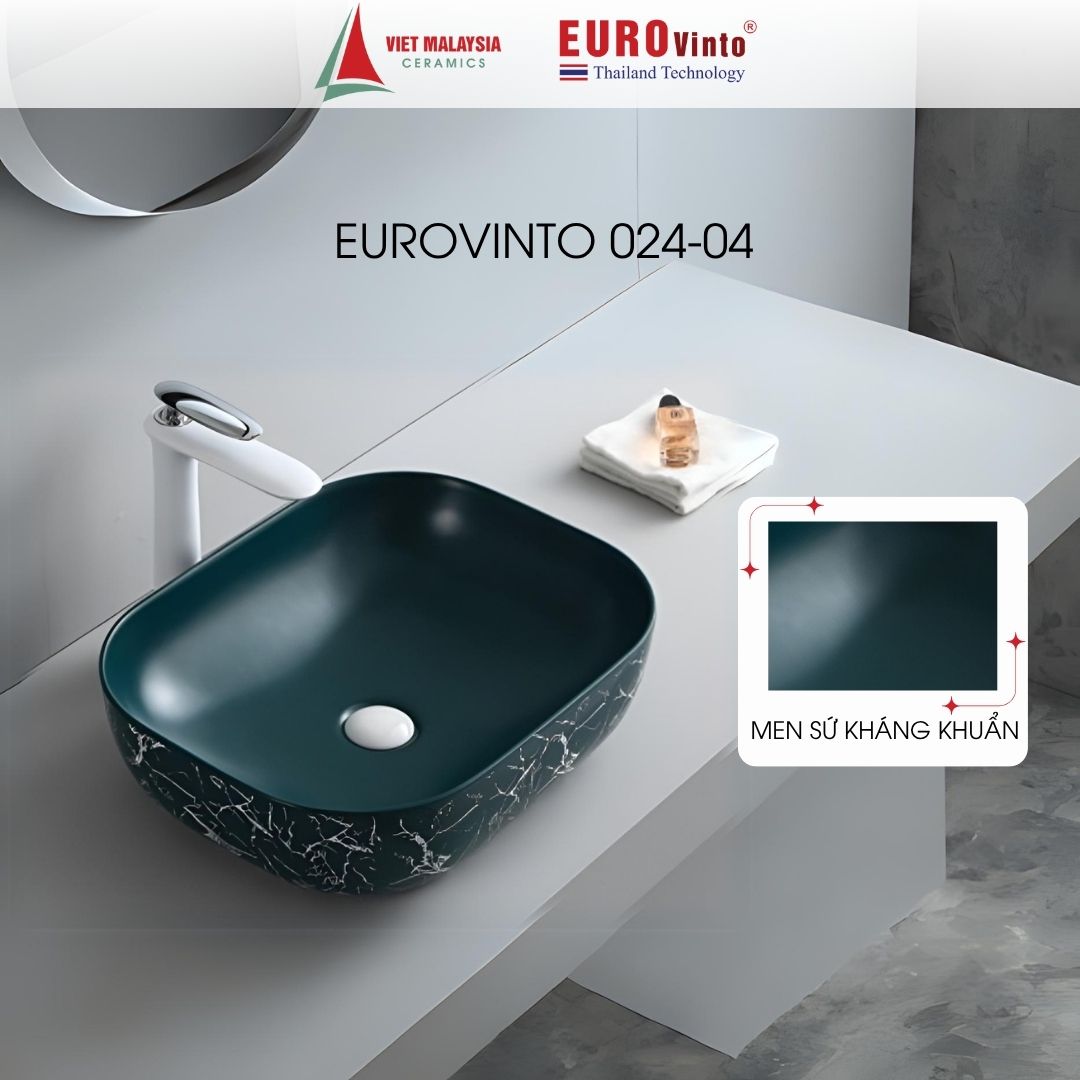 Chậu Rửa Eurovinto 024 - 04 - Lavabo Cao Cấp Men Nano Kháng Khuẩn