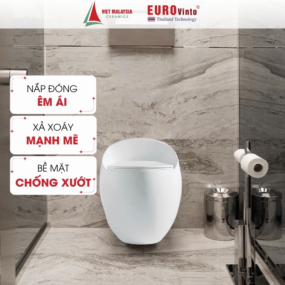 Bồn Cầu Eurovinto 105 Xả Mạnh Êm Ái, Tiết Kiệm Nước, Phù Hợp Mọi Không Gian Phòng Tắm
