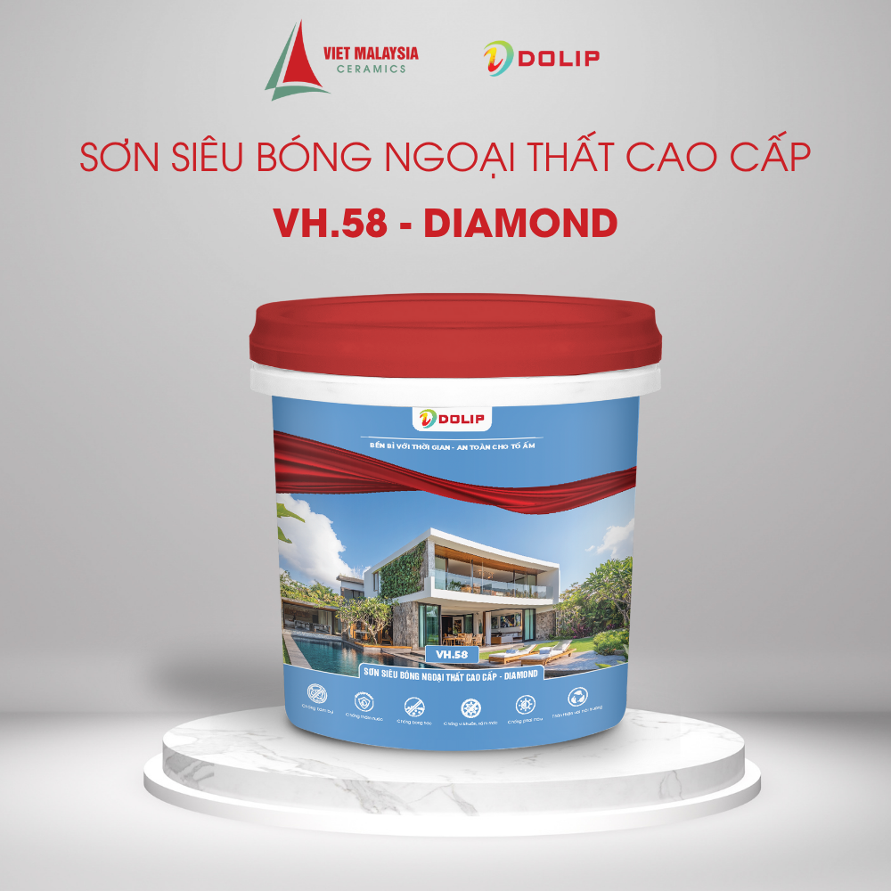 Sơn Siêu Bóng Dolip Ngoại Thất Bền Màu DIAMOND - Siêu Chống Thấm, Sang Trọng