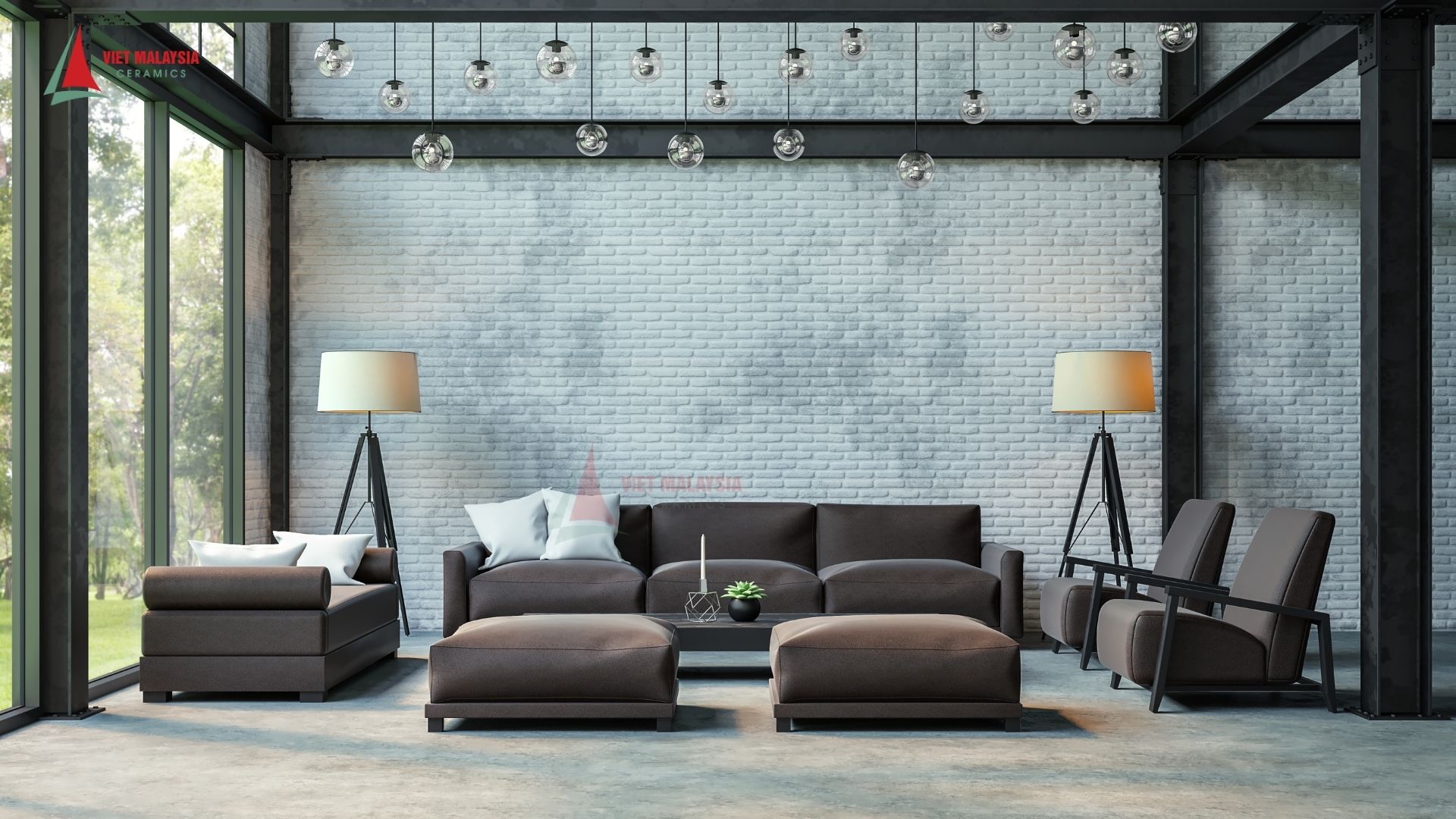 Gạch lát nền giả xi măng được sử dụng trong phong các industrial style