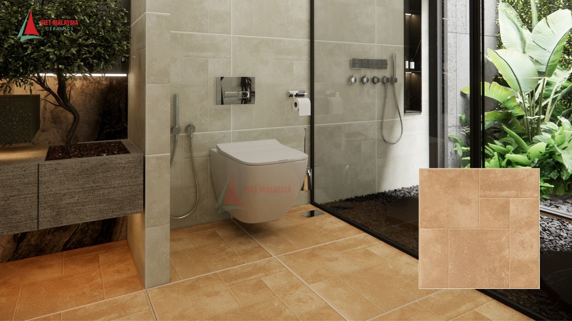 Gạch lát nền nhà tắm phối gạch lát nền chống trơn trượt - 666H5
