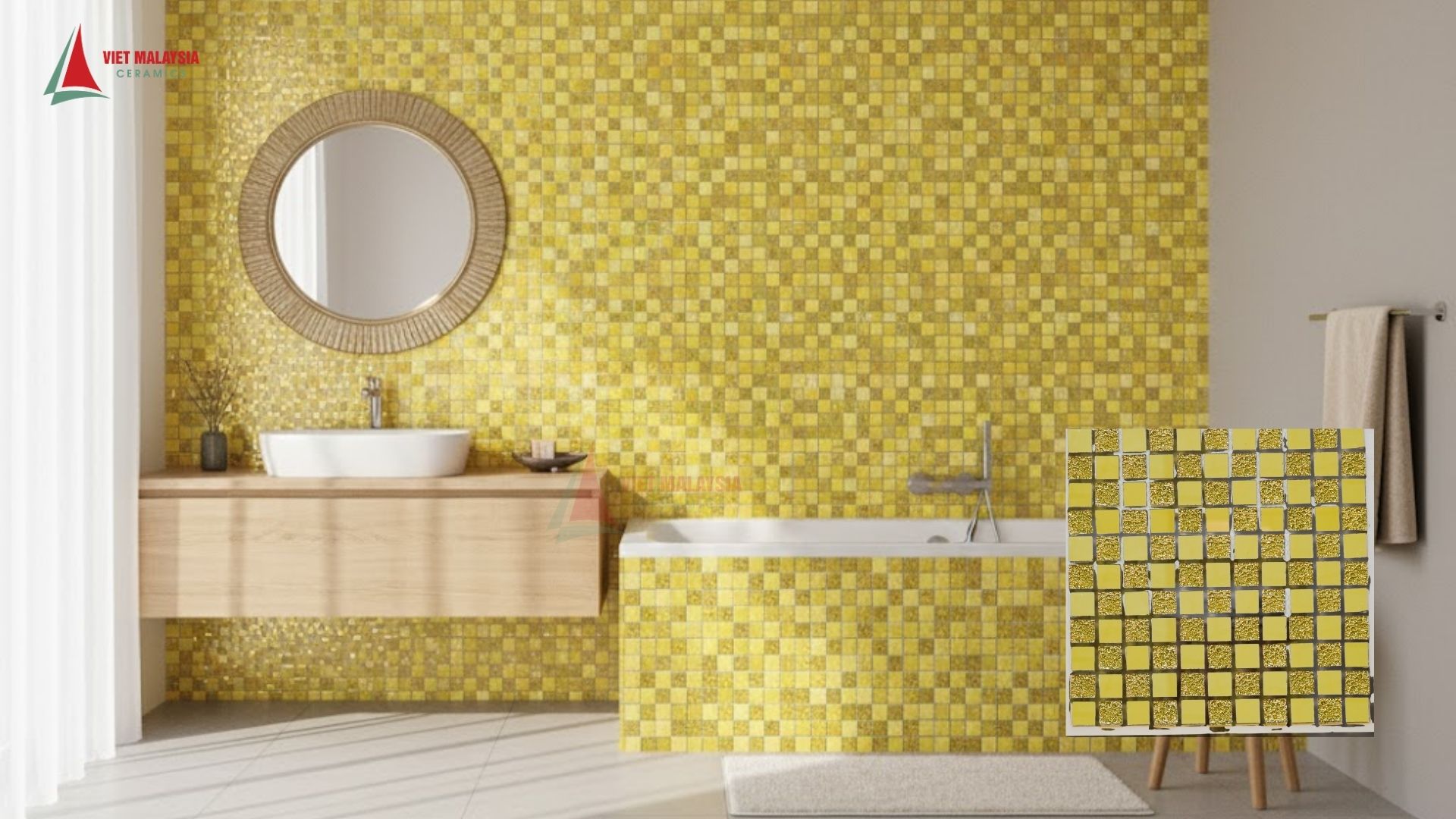 Gạch mosaic kính ốp tường bếp giúp không gian bừng sáng và dễ vệ sinh - MSTT001