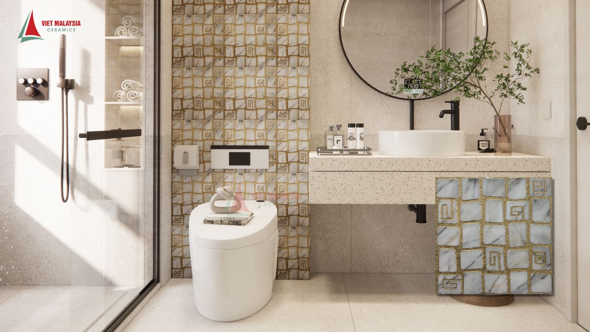Gạch trang trí ốp tường điểm nhấn khu vực toilet - VH-DT330017